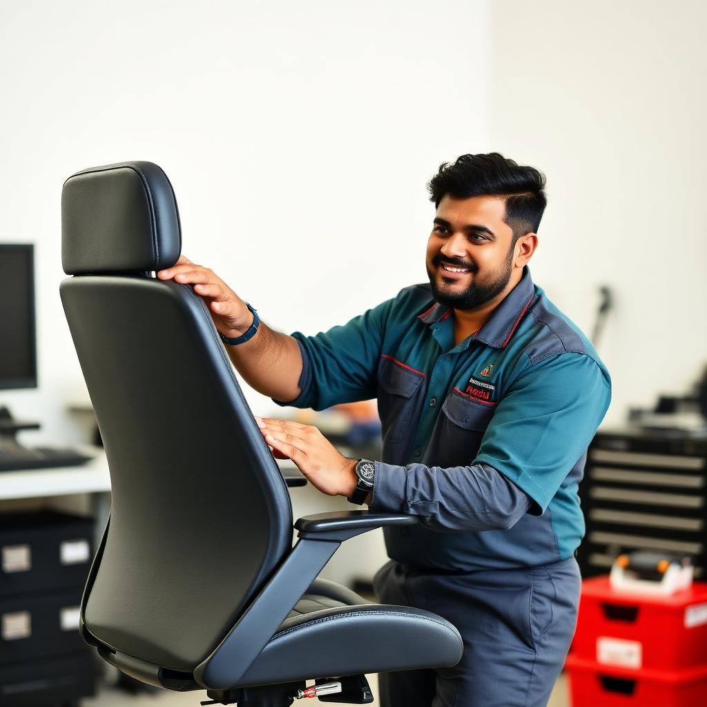 MKN technician repairing executive chair